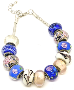 Blue and Pink Glass Bead Bracelet