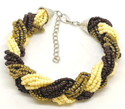Brown, Gold and Cream Seed Bead Bracelet