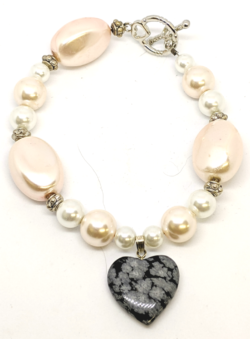 Pink Pearl with Snowflake Obsidian Heart